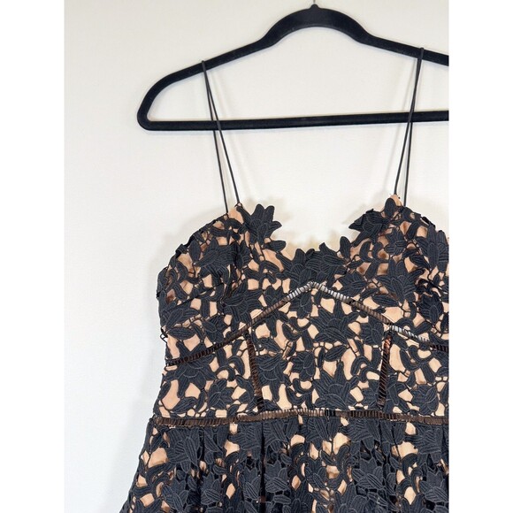 Self Portrait Dress Black Azaelea Midi V Neck Floral Overlay Evening Size 10 - Picture 9 of 15